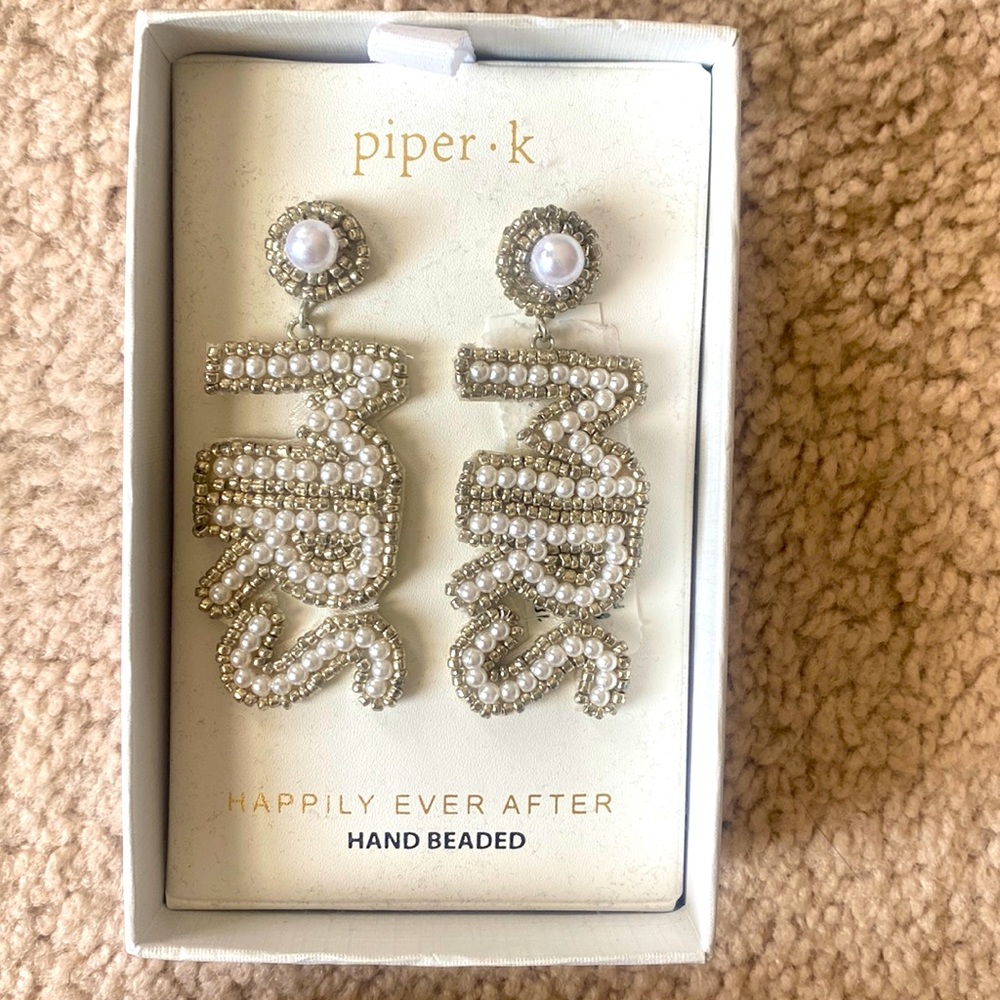 Brand new in box Piper K “MRS” hand beaded earrings ❤️